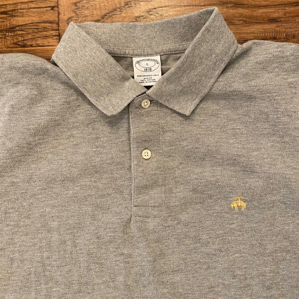 Brooks Brothers Performance Polo Mens Large Gray Slim Fit Cotton Short Sleeve